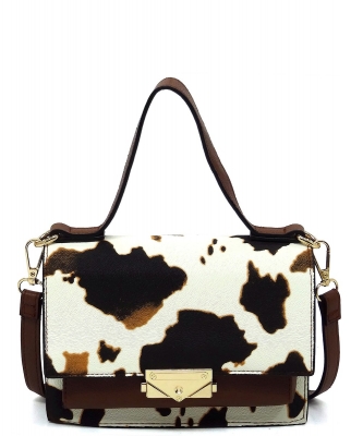 Fashion Push Lock Flap Crossbody Bag PF705 BROWN COW